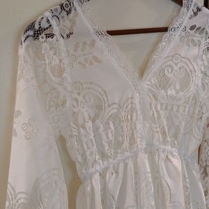 White Lace Dress Bell Sleeved - Engagement Photoshoot Dress - SHEIN Lace Dress